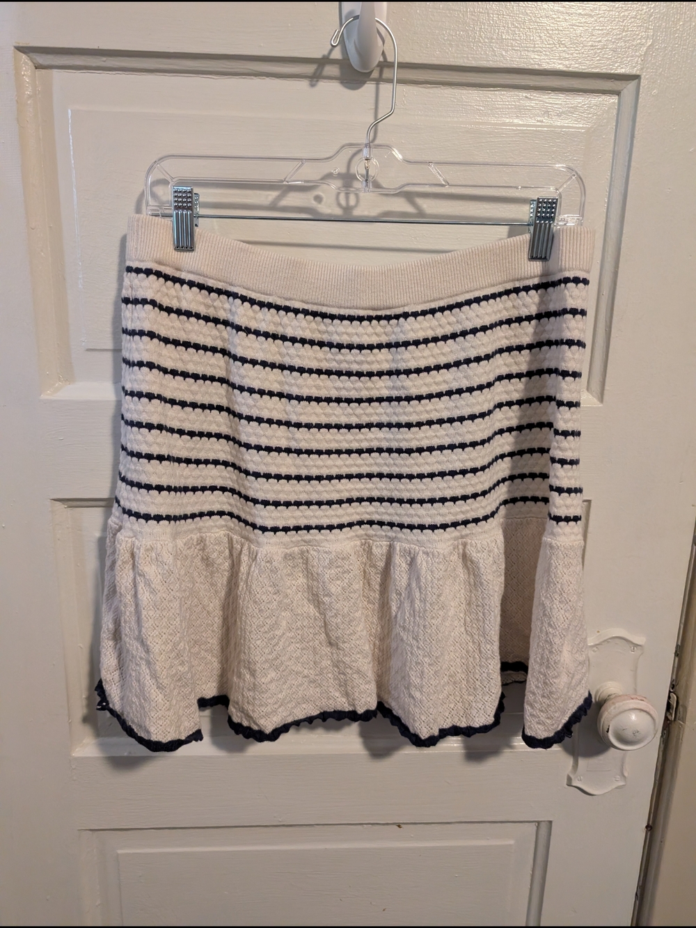 Dainty Coquette Cream and Navy Striped Knit Flounce Skirt Freshman 1996 XL